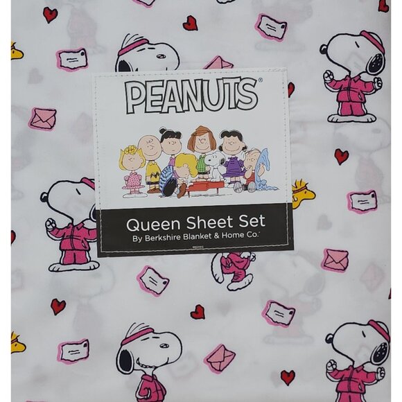 Peanuts Snoopy & Woodstock Queen Sheet Set By Berkshire Valentines Day Letters - Picture 6 of 8